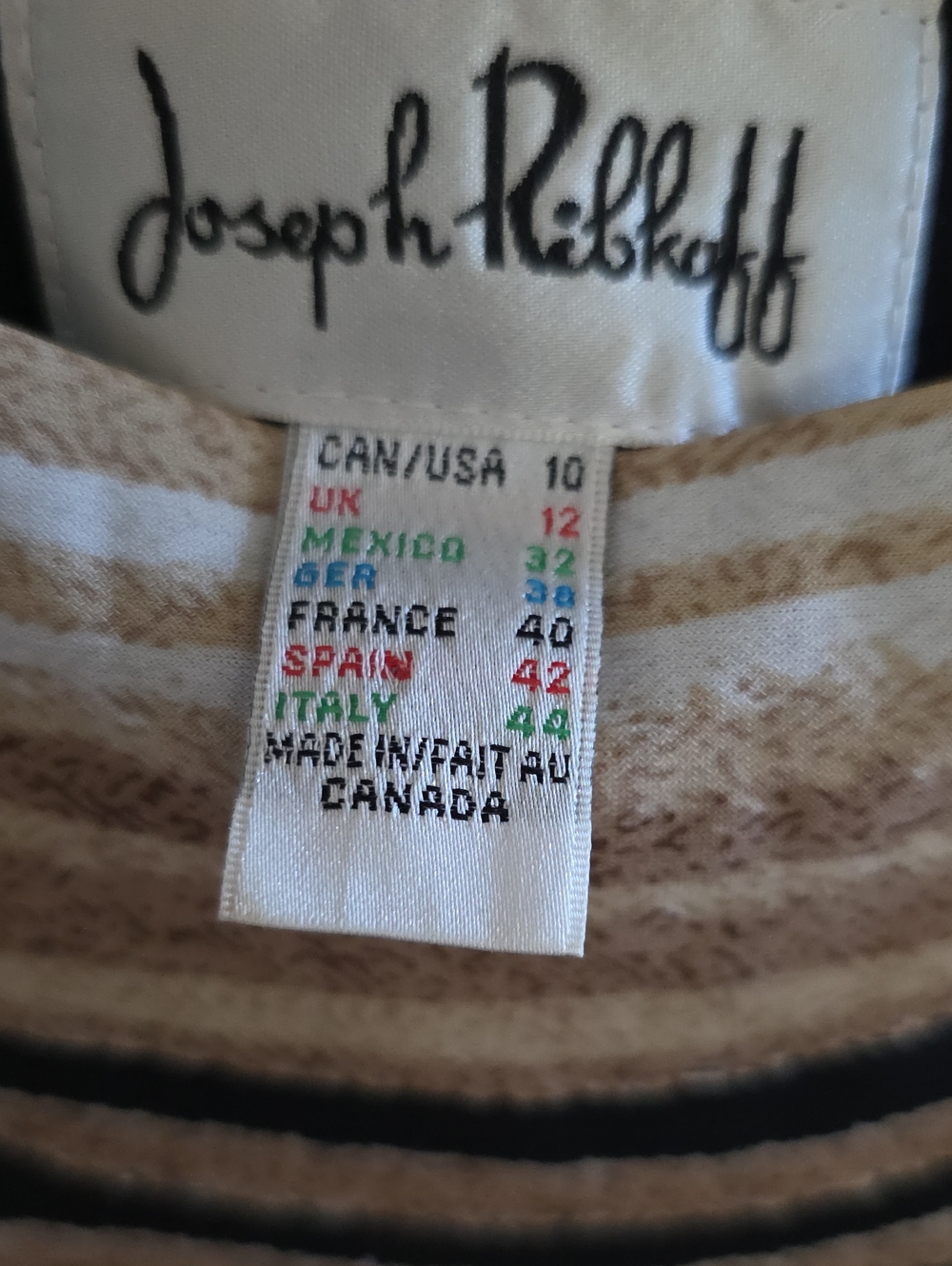 Joseph Ribkoff Beige and Black Striped Dress